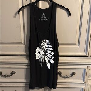 Black Tank Top with White and black sequined Indian Skull Design